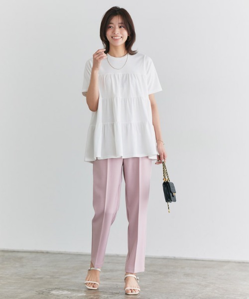 Pierrot(ピエロ)の「イージーケアティアード半袖Tシャツ(Tシャツ/カットソー・レディース・チャコール/ネイビー/ブラック/オフホワイト・PM/M/L)」の15枚目の写真