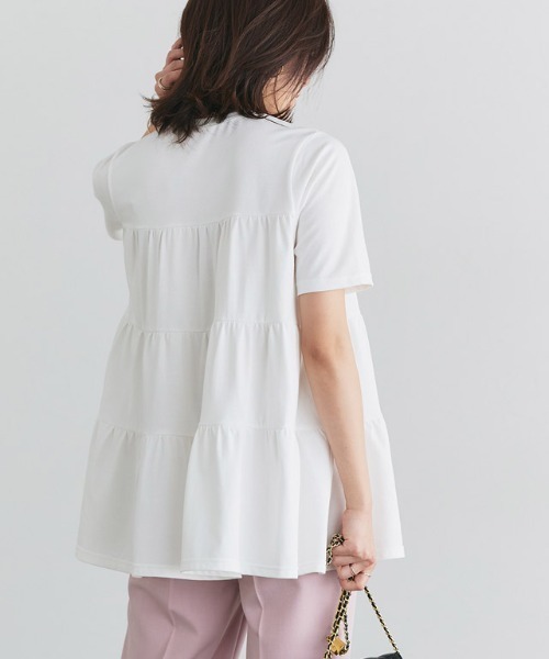 Pierrot(ピエロ)の「イージーケアティアード半袖Tシャツ(Tシャツ/カットソー・レディース・チャコール/ネイビー/ブラック/オフホワイト・PM/M/L)」の16枚目の写真