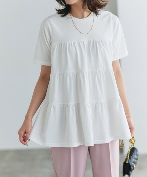 Pierrot(ピエロ)の「イージーケアティアード半袖Tシャツ(Tシャツ/カットソー・レディース・チャコール/ネイビー/ブラック/オフホワイト・PM/M/L)」の17枚目の写真