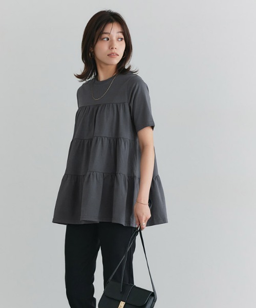 Pierrot(ピエロ)の「イージーケアティアード半袖Tシャツ(Tシャツ/カットソー・レディース・チャコール/ネイビー/ブラック/オフホワイト・PM/M/L)」の20枚目の写真