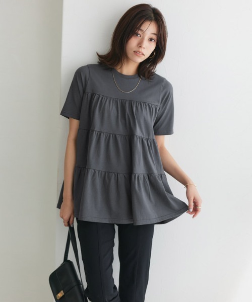 Pierrot(ピエロ)の「イージーケアティアード半袖Tシャツ(Tシャツ/カットソー・レディース・チャコール/ネイビー/ブラック/オフホワイト・PM/M/L)」の22枚目の写真