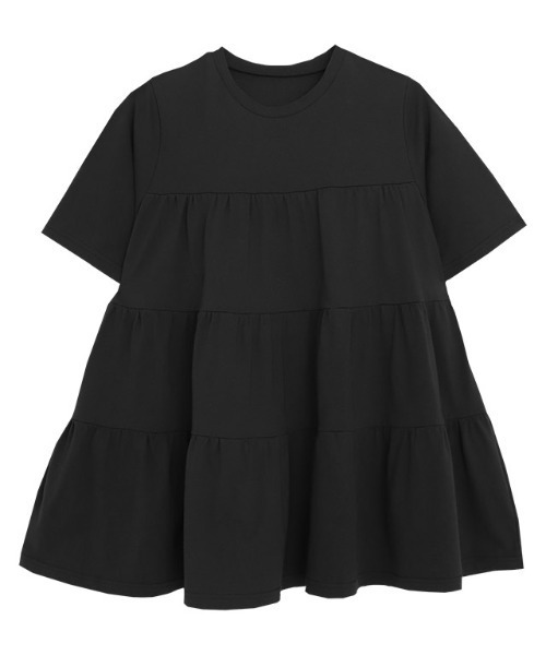 Pierrot(ピエロ)の「イージーケアティアード半袖Tシャツ(Tシャツ/カットソー・レディース・チャコール/ネイビー/ブラック/オフホワイト・PM/M/L)」の6枚目の写真