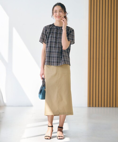 J.PRESS Ladies(J.プレス レディス)の「【洗える】シアーストライプ&チェック ブラウスライク カットソー(Tシャツ/カットソー・レディース・ホワイト系1/グレー系3/ベージュ系1/ダークブラウン系3・SMALL)」の6枚目の写真