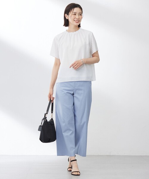 J.PRESS Ladies(J.プレス レディス)の「【洗える】シアーストライプ&チェック ブラウスライク カットソー(Tシャツ/カットソー・レディース・ホワイト系1/グレー系3/ベージュ系1/ダークブラウン系3・SMALL)」の8枚目の写真
