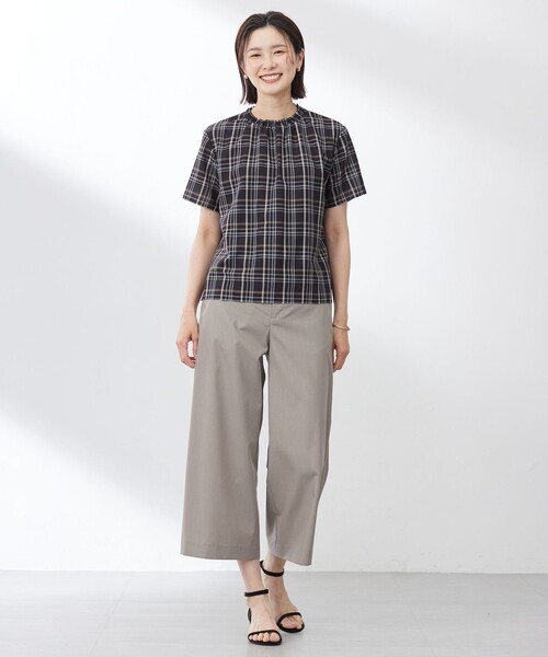 セール】【洗える】シアーストライプ＆チェック ブラウスライク