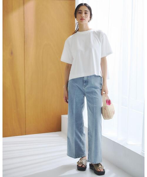 OPAQUE.CLIP(オペークドットクリップ)の「ストレッチライトオンスワイドデニム【洗濯機洗い可】(デニムパンツ・レディース・ライトブルー/ブルー系その他・40/38/42)」の3枚目の写真