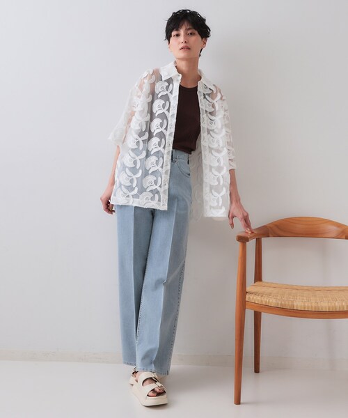 OPAQUE.CLIP(オペークドットクリップ)の「ストレッチライトオンスワイドデニム【洗濯機洗い可】(デニムパンツ・レディース・ライトブルー/ブルー系その他・40/38/42)」の5枚目の写真