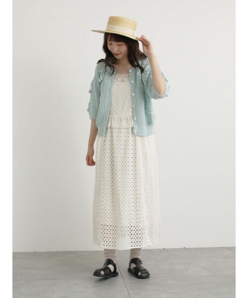 ワンピース sheer over one-piece size2 シアードットラグランギャザーワンピース White – honono for