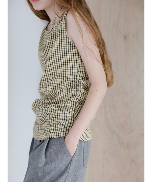 Katrin TOKYO(カトリーントーキョー)の「boat neck check tops(Tシャツ/カットソー・レディース・パープル/ピンク/ベージュ・FREE/XS)」の2枚目の写真