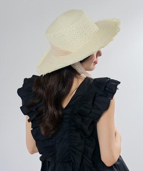 MAISON BREEZE(メゾンブリーズ)の「【MAISON BREEZE】レースリボン付き麦わら帽子 KNF-TP(ハット・レディース・ベージュ/アイボリー・FREE)」の2枚目の写真