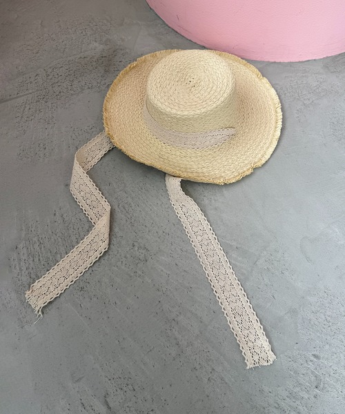 MAISON BREEZE(メゾンブリーズ)の「【MAISON BREEZE】レースリボン付き麦わら帽子 KNF-TP(ハット・レディース・ベージュ/アイボリー・FREE)」の6枚目の写真