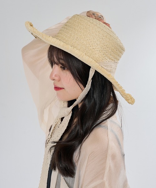 MAISON BREEZE(メゾンブリーズ)の「【MAISON BREEZE】レースリボン付き麦わら帽子 KNF-TP(ハット・レディース・ベージュ/アイボリー・FREE)」の7枚目の写真