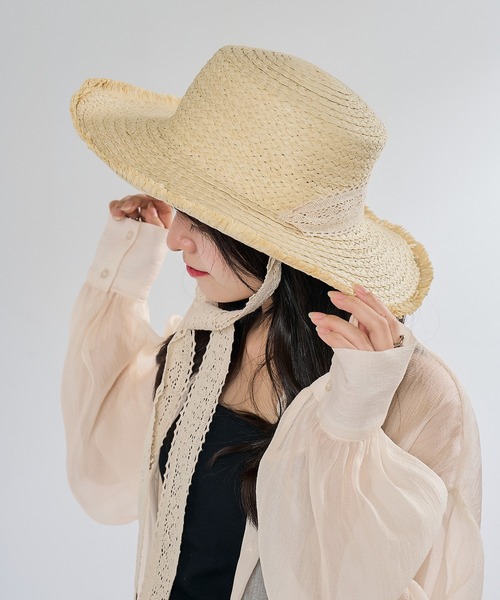 MAISON BREEZE(メゾンブリーズ)の「【MAISON BREEZE】レースリボン付き麦わら帽子 KNF-TP(ハット・レディース・ベージュ/アイボリー・FREE)」の8枚目の写真