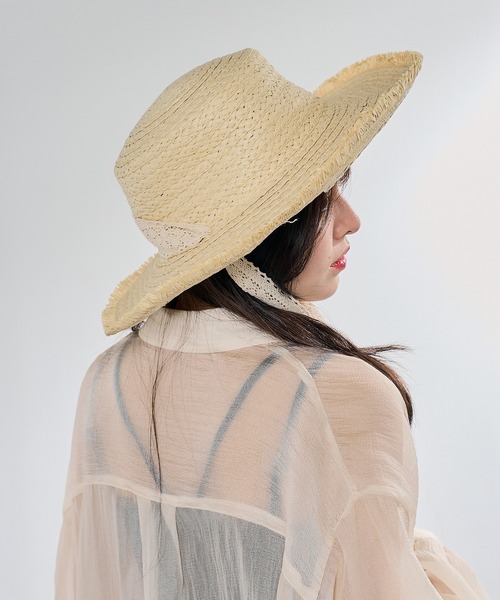 MAISON BREEZE(メゾンブリーズ)の「【MAISON BREEZE】レースリボン付き麦わら帽子 KNF-TP(ハット・レディース・ベージュ/アイボリー・FREE)」の9枚目の写真