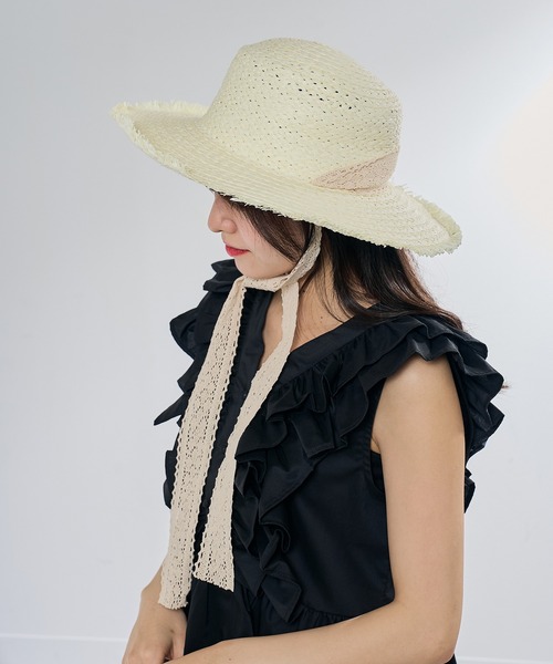MAISON BREEZE(メゾンブリーズ)の「【MAISON BREEZE】レースリボン付き麦わら帽子 KNF-TP(ハット・レディース・ベージュ/アイボリー・FREE)」の3枚目の写真