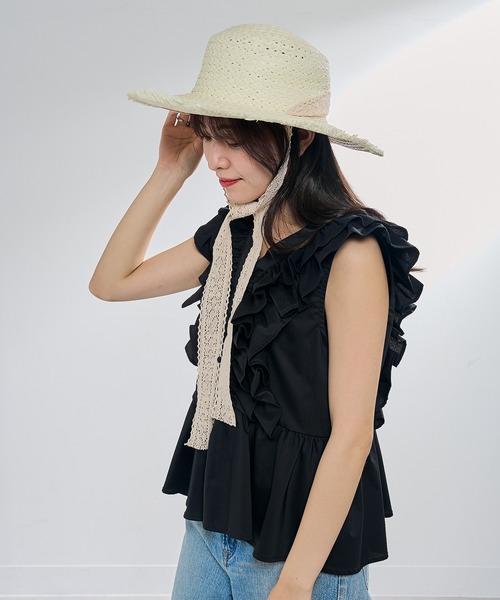 MAISON BREEZE(メゾンブリーズ)の「【MAISON BREEZE】レースリボン付き麦わら帽子 KNF-TP(ハット・レディース・ベージュ/アイボリー・FREE)」の5枚目の写真