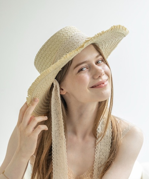 MAISON BREEZE(メゾンブリーズ)の「【MAISON BREEZE】レースリボン付き麦わら帽子 KNF-TP(ハット・レディース・ベージュ/アイボリー・FREE)」の12枚目の写真
