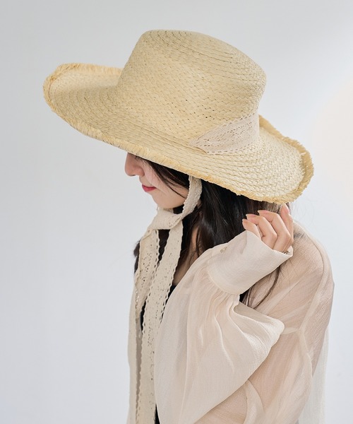 MAISON BREEZE(メゾンブリーズ)の「【MAISON BREEZE】レースリボン付き麦わら帽子 KNF-TP(ハット・レディース・ベージュ/アイボリー・FREE)」の15枚目の写真