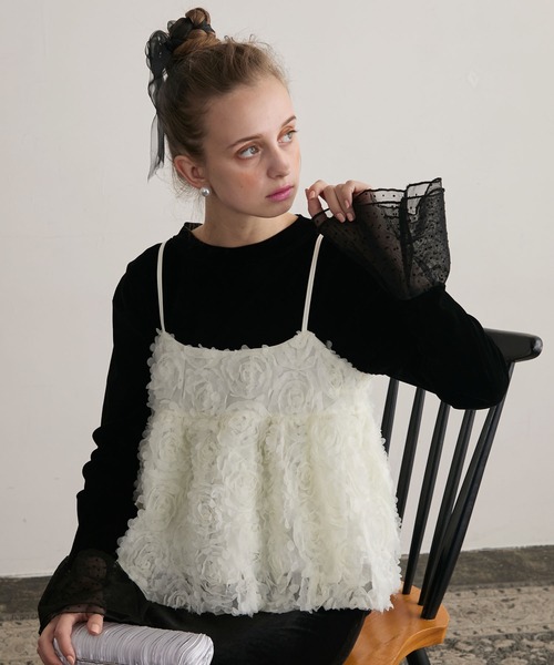 BONLECILL noir（ボンルシールノワール）の「【BONLECILL noir】フラワーチュールキャミソールビスチェ（キャミソール・レディース・ブラック/アイボリー・FREE）」の17枚目の写真