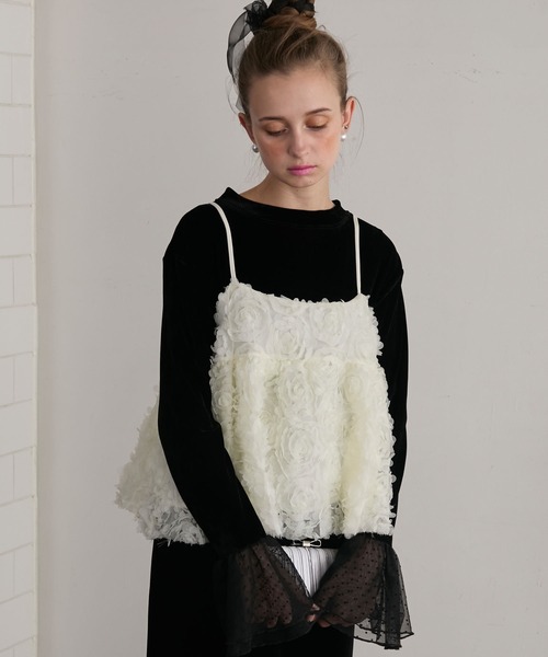 BONLECILL noir（ボンルシールノワール）の「【BONLECILL noir】フラワーチュールキャミソールビスチェ（キャミソール・レディース・ブラック/アイボリー・FREE）」の18枚目の写真