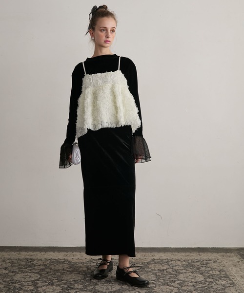 BONLECILL noir（ボンルシールノワール）の「【BONLECILL noir】フラワーチュールキャミソールビスチェ（キャミソール・レディース・ブラック/アイボリー・FREE）」の19枚目の写真