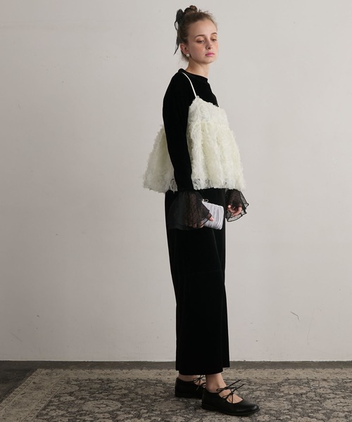 BONLECILL noir（ボンルシールノワール）の「【BONLECILL noir】フラワーチュールキャミソールビスチェ（キャミソール・レディース・ブラック/アイボリー・FREE）」の20枚目の写真