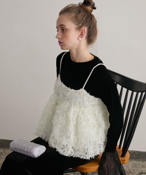 BONLECILL noir（ボンルシールノワール）の「【BONLECILL noir】フラワーチュールキャミソールビスチェ（キャミソール・レディース・ブラック/アイボリー・FREE）」の22枚目の写真