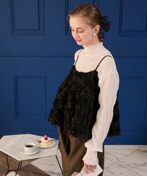 BONLECILL noir（ボンルシールノワール）の「【BONLECILL noir】フラワーチュールキャミソールビスチェ（キャミソール・レディース・ブラック/アイボリー・FREE）」の8枚目の写真