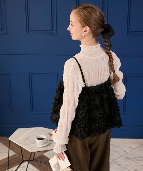 BONLECILL noir（ボンルシールノワール）の「【BONLECILL noir】フラワーチュールキャミソールビスチェ（キャミソール・レディース・ブラック/アイボリー・FREE）」の9枚目の写真