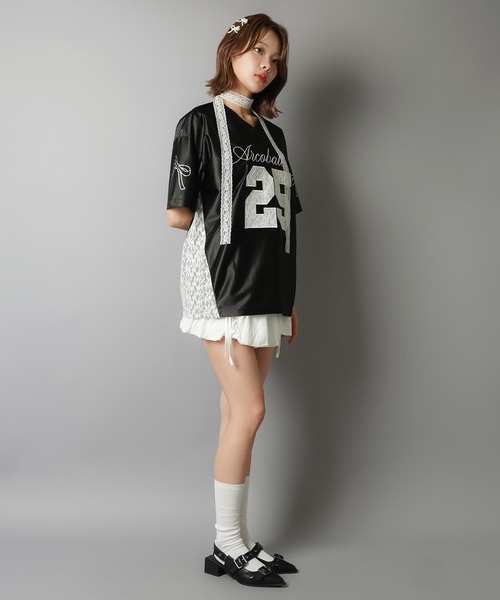 SPINNS（スピンズ）の「半袖ユニフォームTシャツ/レース切り替え/25ロゴ（Tシャツ/カットソー・レディース・ピンク/ブラック/グレー/ネイビー・ONESIZE）」の16枚目の写真