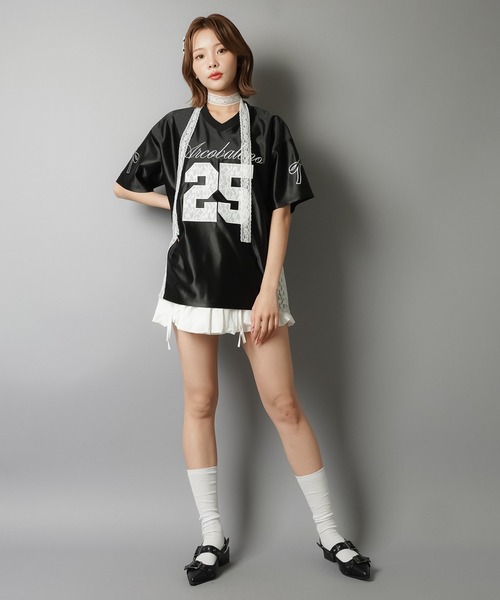 SPINNS（スピンズ）の「半袖ユニフォームTシャツ/レース切り替え/25ロゴ（Tシャツ/カットソー・レディース・ピンク/ブラック/グレー/ネイビー・ONESIZE）」の12枚目の写真
