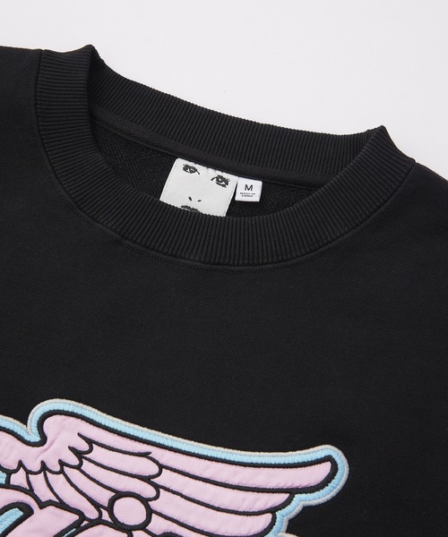 X-girl（エックスガール）の「WING LOGO PATCH CREWNECK SWEAT TOP（スウェット・レディース・アッシュ/ブラック・S/M/L）」の4枚目の写真