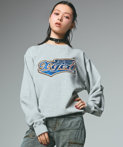 X-girl（エックスガール）の「WING LOGO PATCH CREWNECK SWEAT TOP（スウェット・レディース・アッシュ/ブラック・S/M/L）」の12枚目の写真