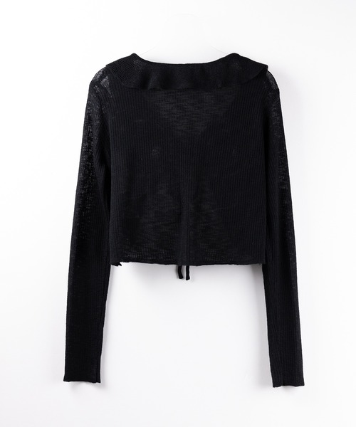 me+em select（ミームセレクト）の「【 ２color 】襟付きフロントリボンシアーニットショートカーディガン ／ collar front ribbon sheer knit short cardigan（カーディガン/ボレロ・レディース・ブラック/ホワイト・FREE）」の11枚目の写真