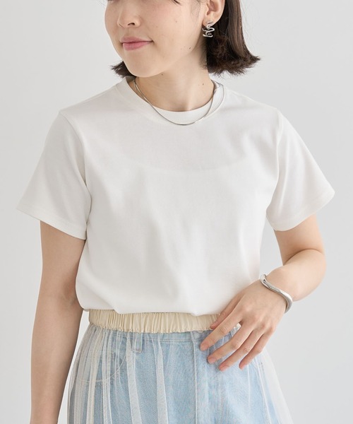 Green Parks(グリーンパークス)の「フライスコンパクトTシャツ(Tシャツ/カットソー・レディース・ブラウン/オフホワイト/その他7/カーキ/ブラック・FREE)」の2枚目の写真