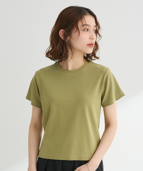 Green Parks(グリーンパークス)の「フライスコンパクトTシャツ(Tシャツ/カットソー・レディース・ブラウン/オフホワイト/その他7/カーキ/ブラック・FREE)」の4枚目の写真