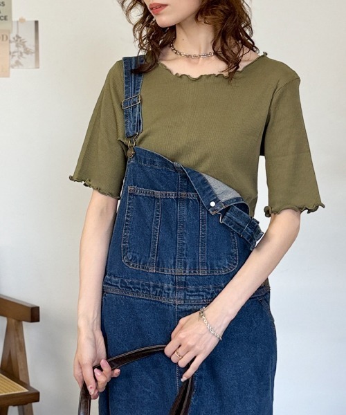 RCD(アールシーディー)の「【コットン100%二の腕カバー叶う】 メロウリブ5分袖カットソー 半袖(Tシャツ/カットソー・レディース・ベージュ/ブラック/カーキ/オフホワイト/杢グレー・M/L/LL)」の5枚目の写真