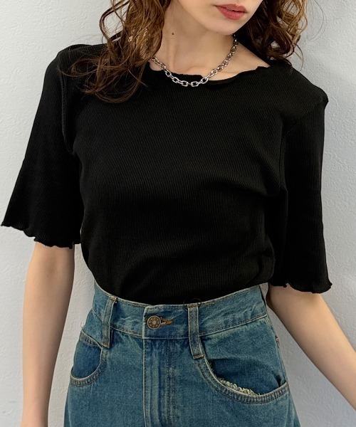 RCD(アールシーディー)の「【コットン100%二の腕カバー叶う】 メロウリブ5分袖カットソー 半袖(Tシャツ/カットソー・レディース・ベージュ/ブラック/カーキ/オフホワイト/杢グレー・M/L/LL)」の1枚目の写真