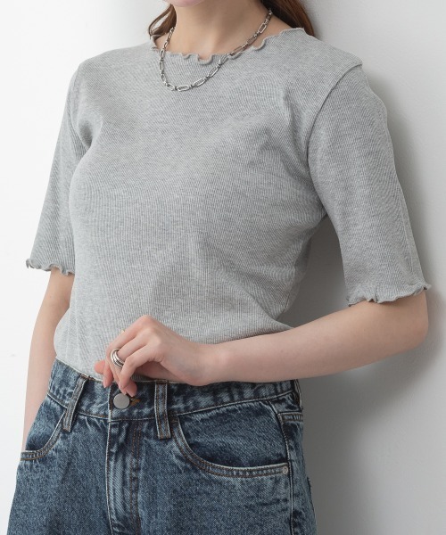 RCD(アールシーディー)の「【コットン100%二の腕カバー叶う】 メロウリブ5分袖カットソー 半袖(Tシャツ/カットソー・レディース・ベージュ/ブラック/カーキ/オフホワイト/杢グレー・M/L/LL)」の18枚目の写真