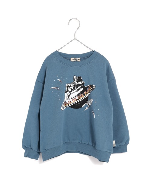 MAKE YOUR DAY（メイクユアデイ）の「宇宙でひと休みプリント裏毛トレーナー■80～140cm（スウェット・キッズ・オフホワイト/ブルー・140/130/120/110/80/100/90）」の2枚目の写真