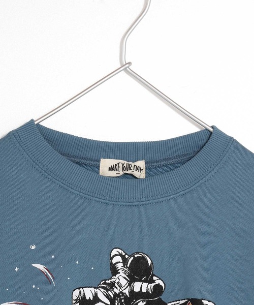 MAKE YOUR DAY（メイクユアデイ）の「宇宙でひと休みプリント裏毛トレーナー■80～140cm（スウェット・キッズ・オフホワイト/ブルー・140/130/120/110/80/100/90）」の9枚目の写真