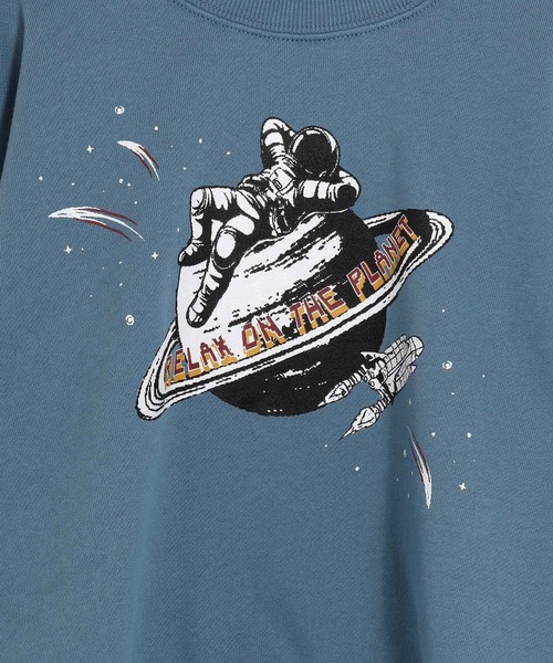MAKE YOUR DAY（メイクユアデイ）の「宇宙でひと休みプリント裏毛トレーナー■80～140cm（スウェット・キッズ・オフホワイト/ブルー・140/130/120/110/80/100/90）」の10枚目の写真