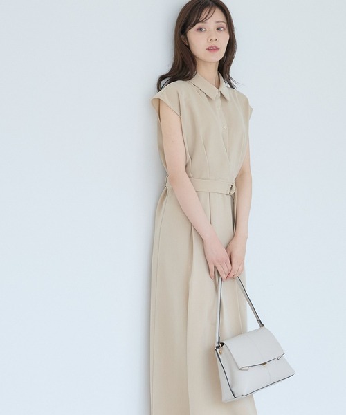 Andemiu(アンデミュウ)の「アシメカシュクール風フレンチスリーブワンピース574483(シャツワンピース・レディース・ベージュ/ネイビー/ブルー・FREE)」の1枚目の写真