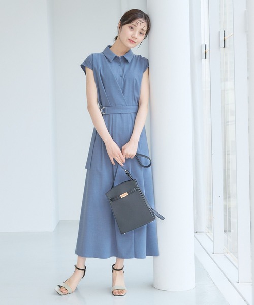 Andemiu(アンデミュウ)の「アシメカシュクール風フレンチスリーブワンピース574483(シャツワンピース・レディース・ベージュ/ネイビー/ブルー・FREE)」の3枚目の写真