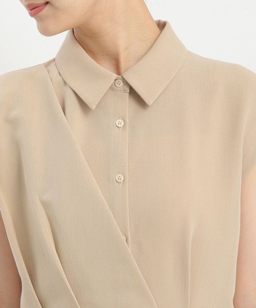 Andemiu(アンデミュウ)の「アシメカシュクール風フレンチスリーブワンピース574483(シャツワンピース・レディース・ベージュ/ネイビー/ブルー・FREE)」の10枚目の写真