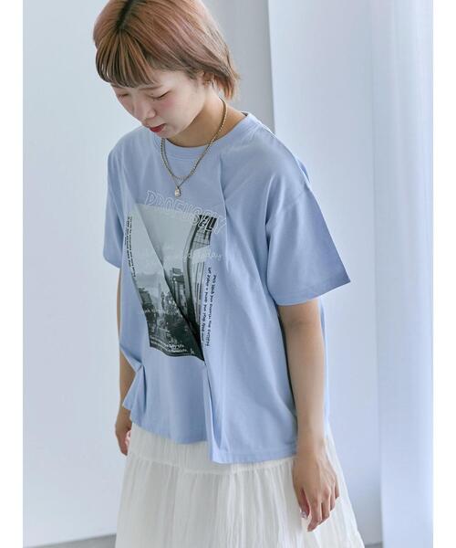 ehka sopo(エヘカソポ)の「プリントタックTシャツ(Tシャツ/カットソー・レディース・サックスブルー/オフホワイト/ブラック/ピンク・F)」の3枚目の写真