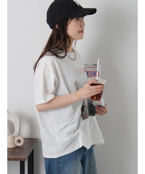 ehka sopo(エヘカソポ)の「プリントタックTシャツ(Tシャツ/カットソー・レディース・サックスブルー/オフホワイト/ブラック/ピンク・F)」の8枚目の写真