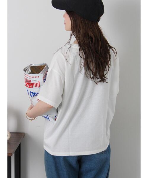 ehka sopo(エヘカソポ)の「プリントタックTシャツ(Tシャツ/カットソー・レディース・サックスブルー/オフホワイト/ブラック/ピンク・F)」の9枚目の写真