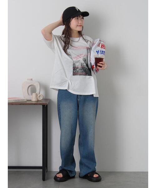 ehka sopo(エヘカソポ)の「プリントタックTシャツ(Tシャツ/カットソー・レディース・サックスブルー/オフホワイト/ブラック/ピンク・F)」の10枚目の写真