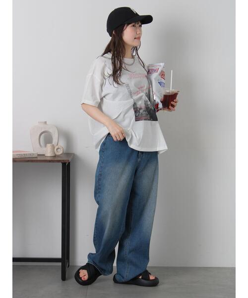 ehka sopo(エヘカソポ)の「プリントタックTシャツ(Tシャツ/カットソー・レディース・サックスブルー/オフホワイト/ブラック/ピンク・F)」の11枚目の写真